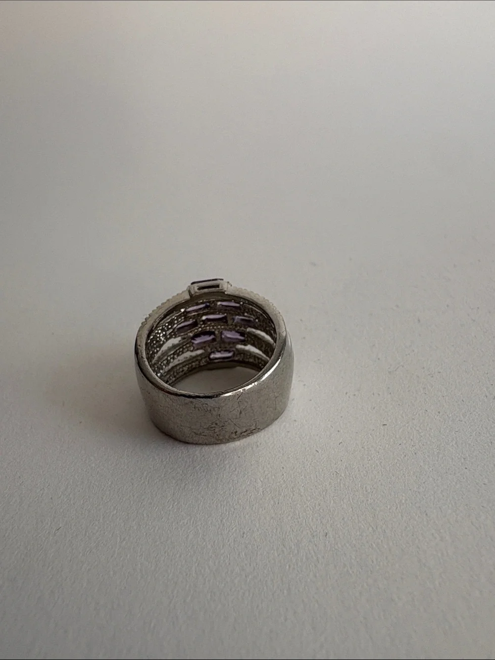 Purple Amethyst Cocktail Ring 9 Baguette Stones Size 7 Silver